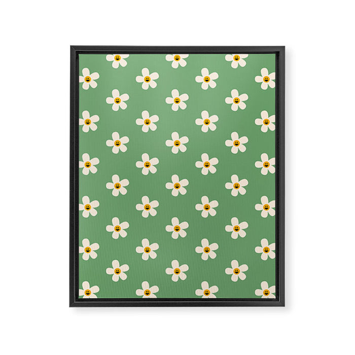 Retro Happy Daisy Flower in Green Framed Canvas Print Gallery Image 1