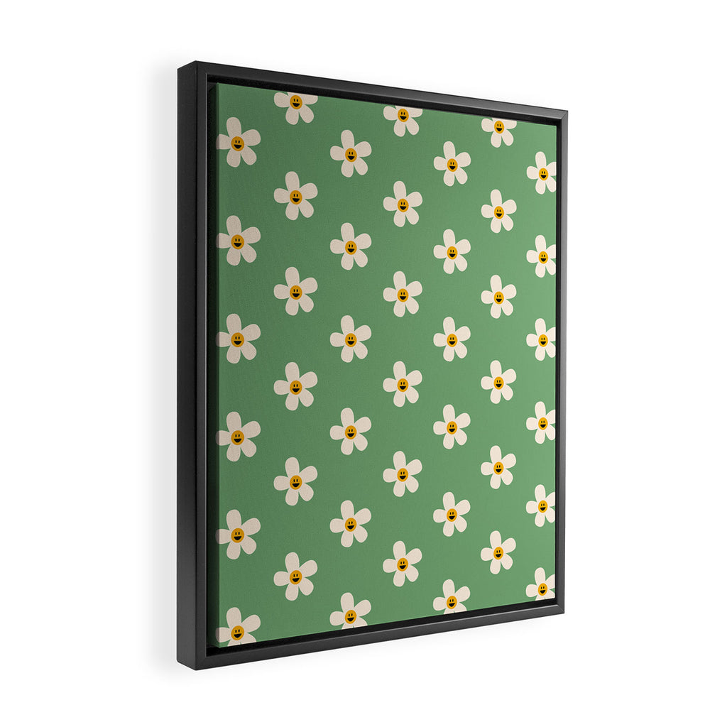 Retro Happy Daisy Flower in Green Framed Canvas Print Gallery Image 2