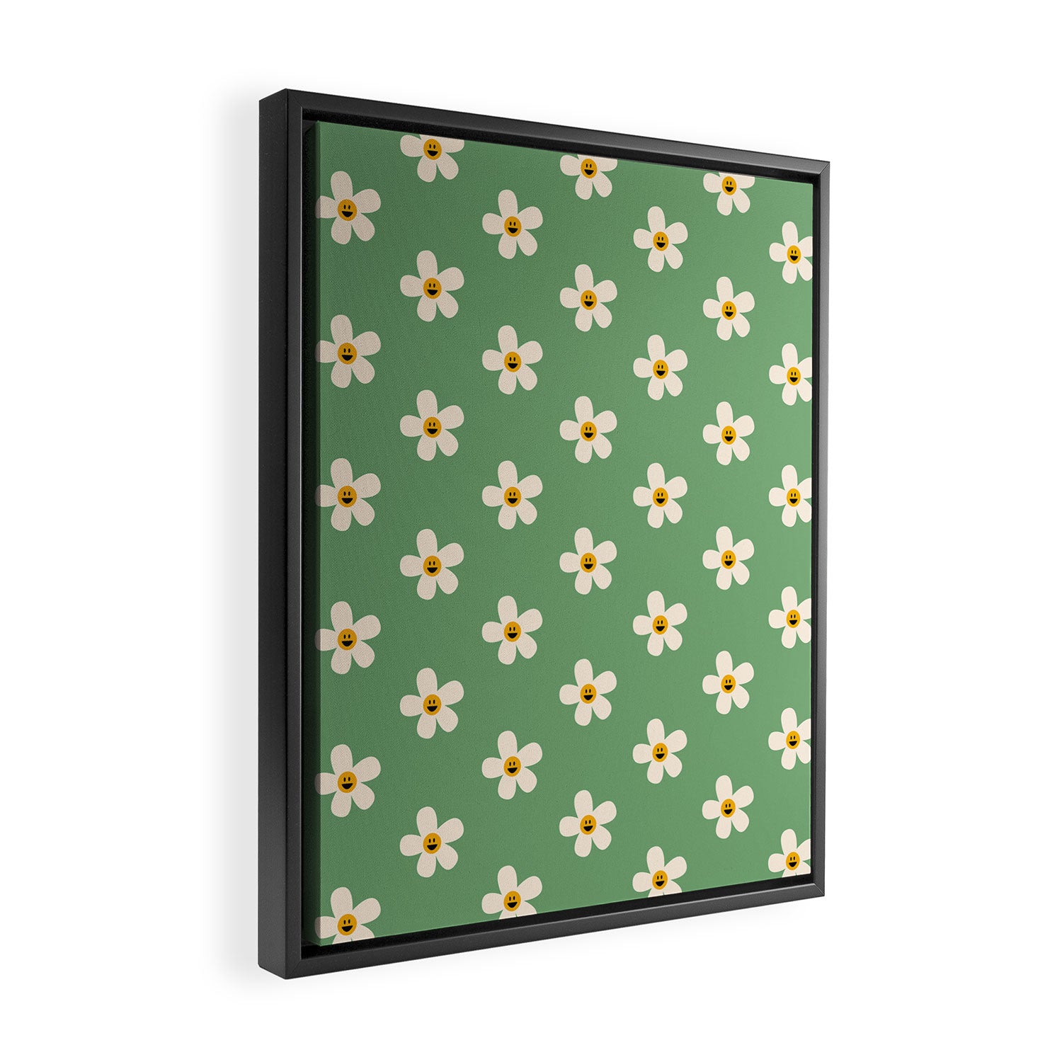 Retro Happy Daisy Flower in Green Framed Canvas Print Gallery Image 2