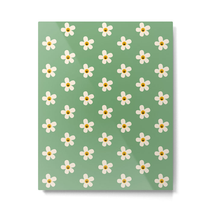Retro Happy Daisy Flower in Green Metal Print Gallery Image 1