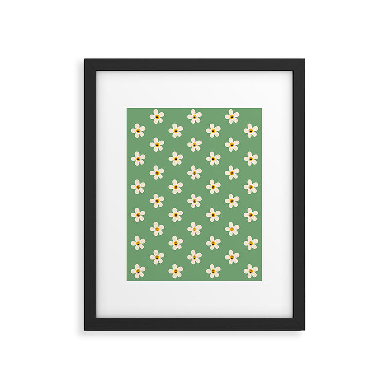 Retro Happy Daisy Flower in Green Framed Art Print Gallery Image 5