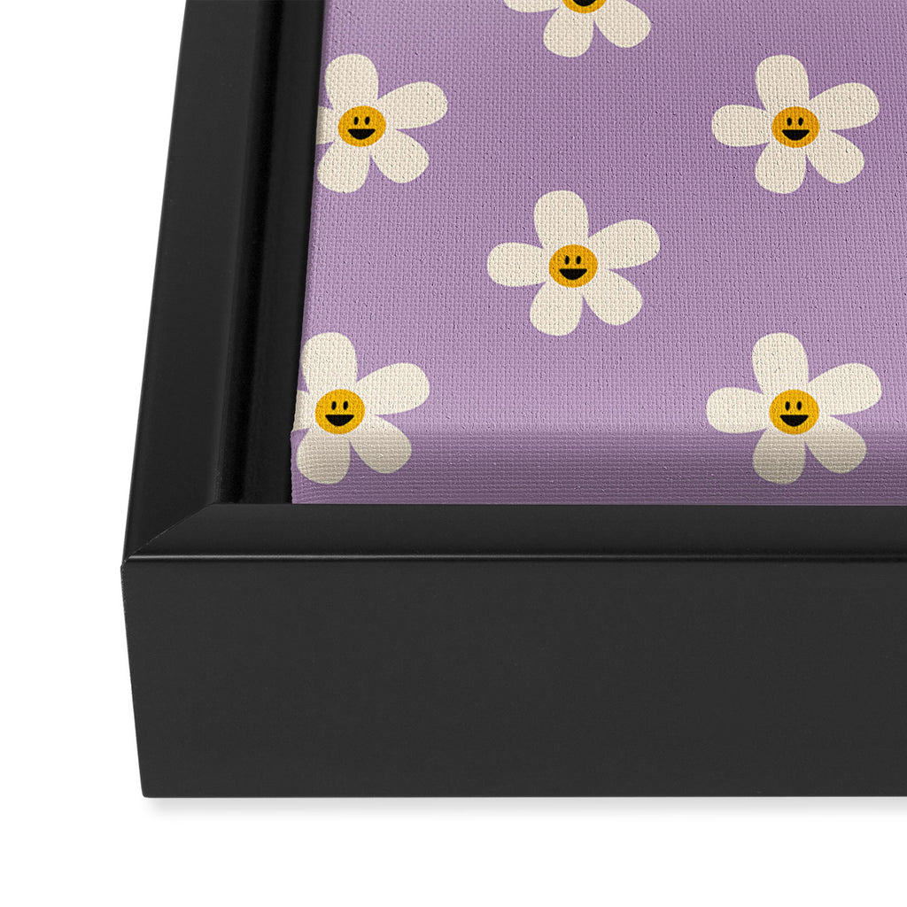 Retro Happy Daisy Flower in Purple Framed Canvas Print Gallery Image 3