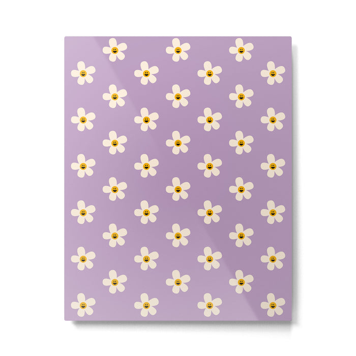 Retro Happy Daisy Flower in Purple Metal Print Gallery Image 1