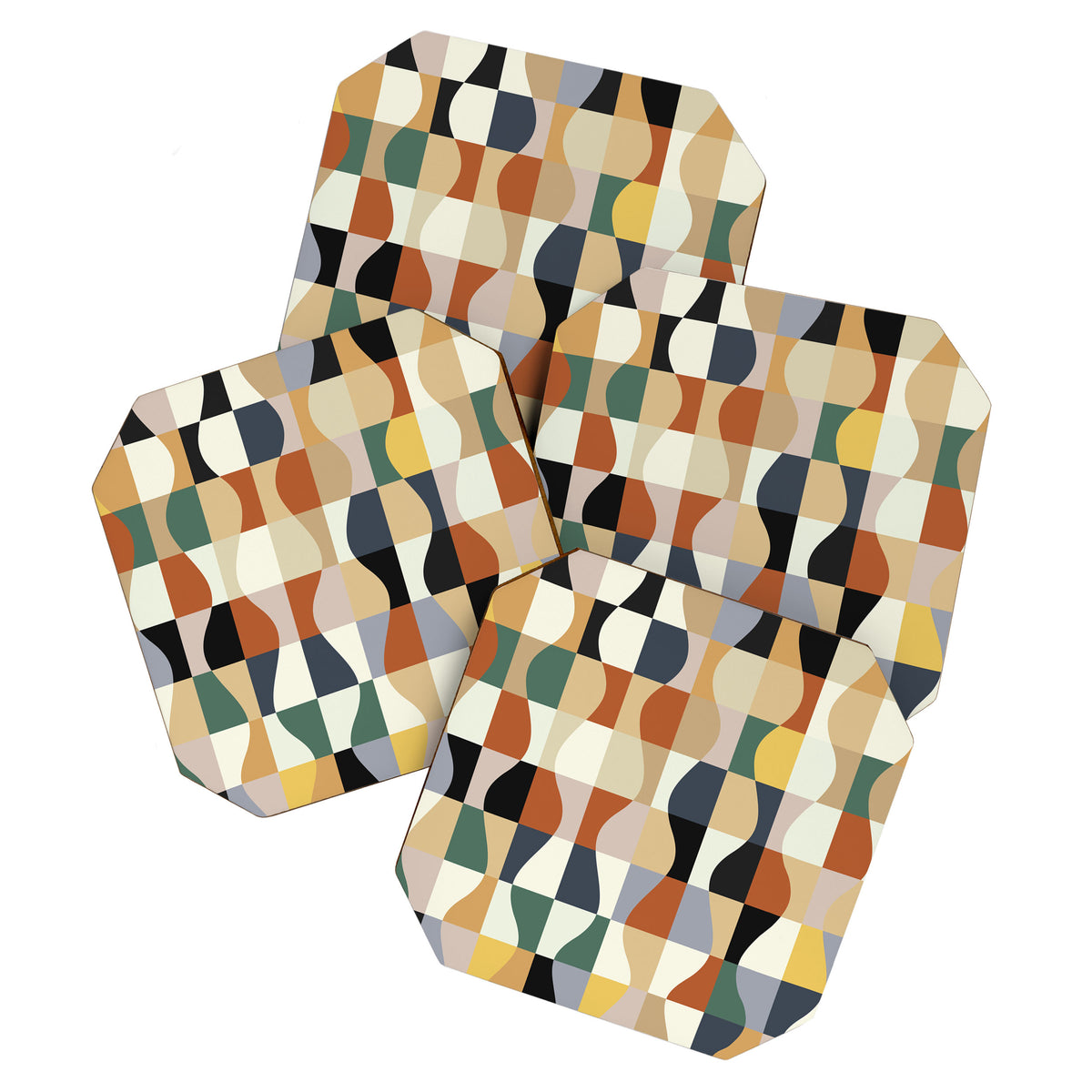 Retro Neutral Wavy Checker Coaster Gallery Image 1