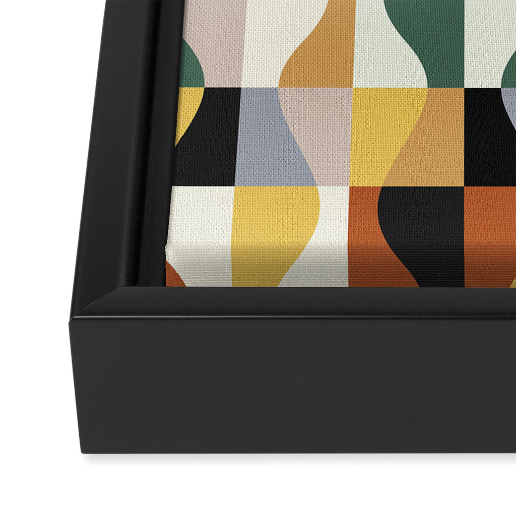 Retro Neutral Wavy Checker Framed Canvas Print Gallery Image 3