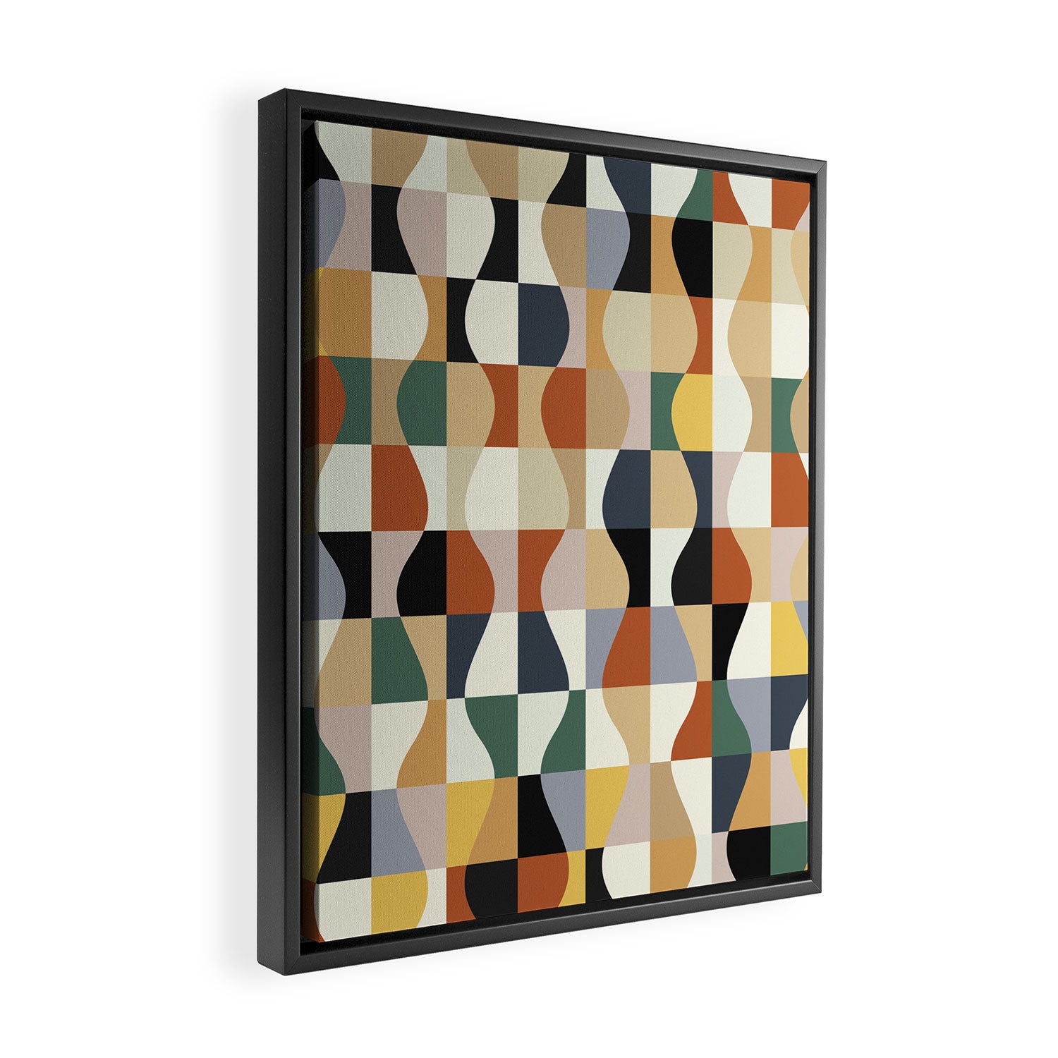 Retro Neutral Wavy Checker Framed Canvas Print Gallery Image 2