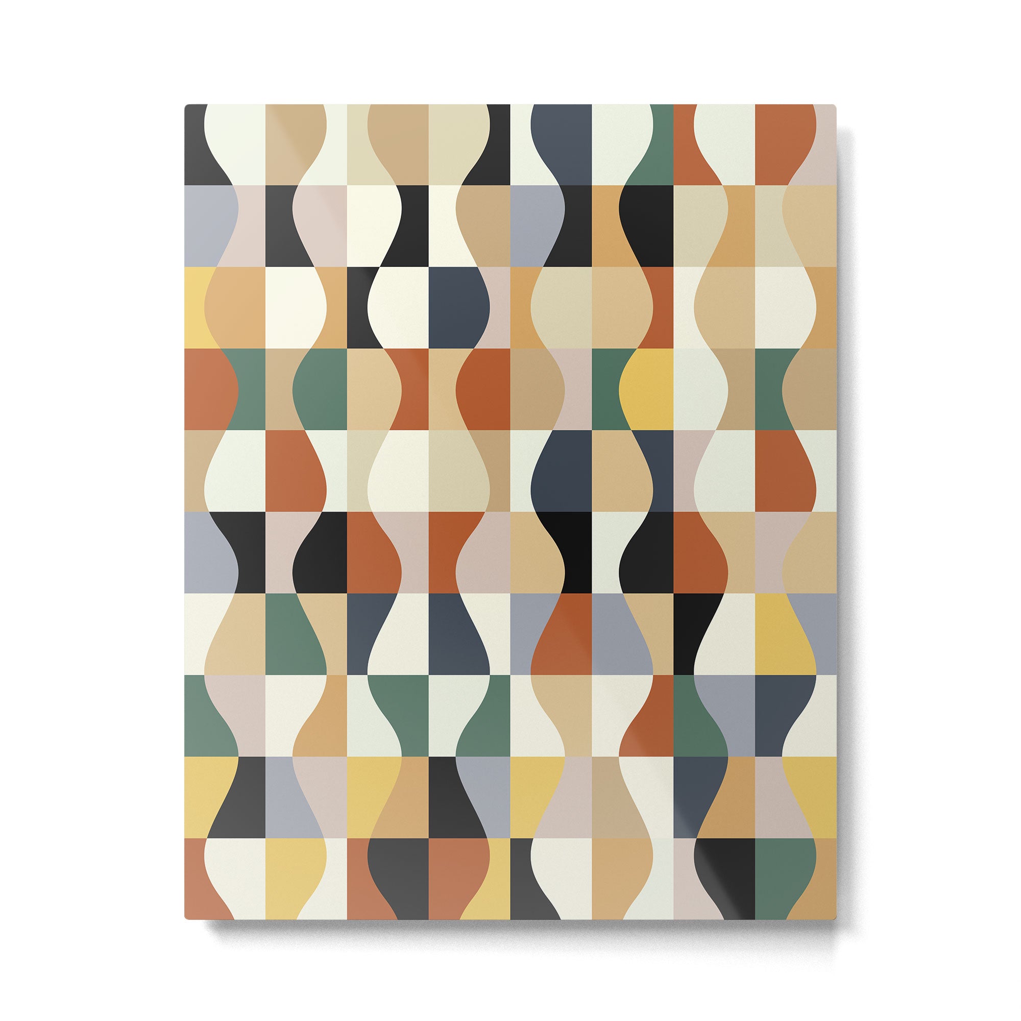 Retro Neutral Wavy Checker Metal Print Gallery Image 4