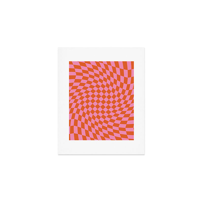 Retro Orange and Pink Checker Art Print Gallery Image 1