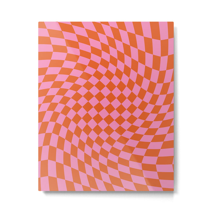 Retro Orange and Pink Checker Metal Print Gallery Image 1