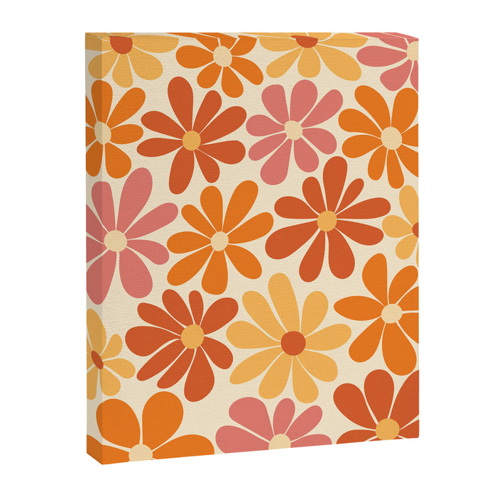 Retro Orange, Yellow & Pink Flower Pattern Canvas Print Gallery Image 1