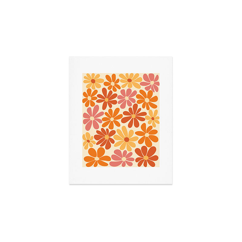 Retro Orange, Yellow & Pink Flower Pattern Art Print Gallery Image 1