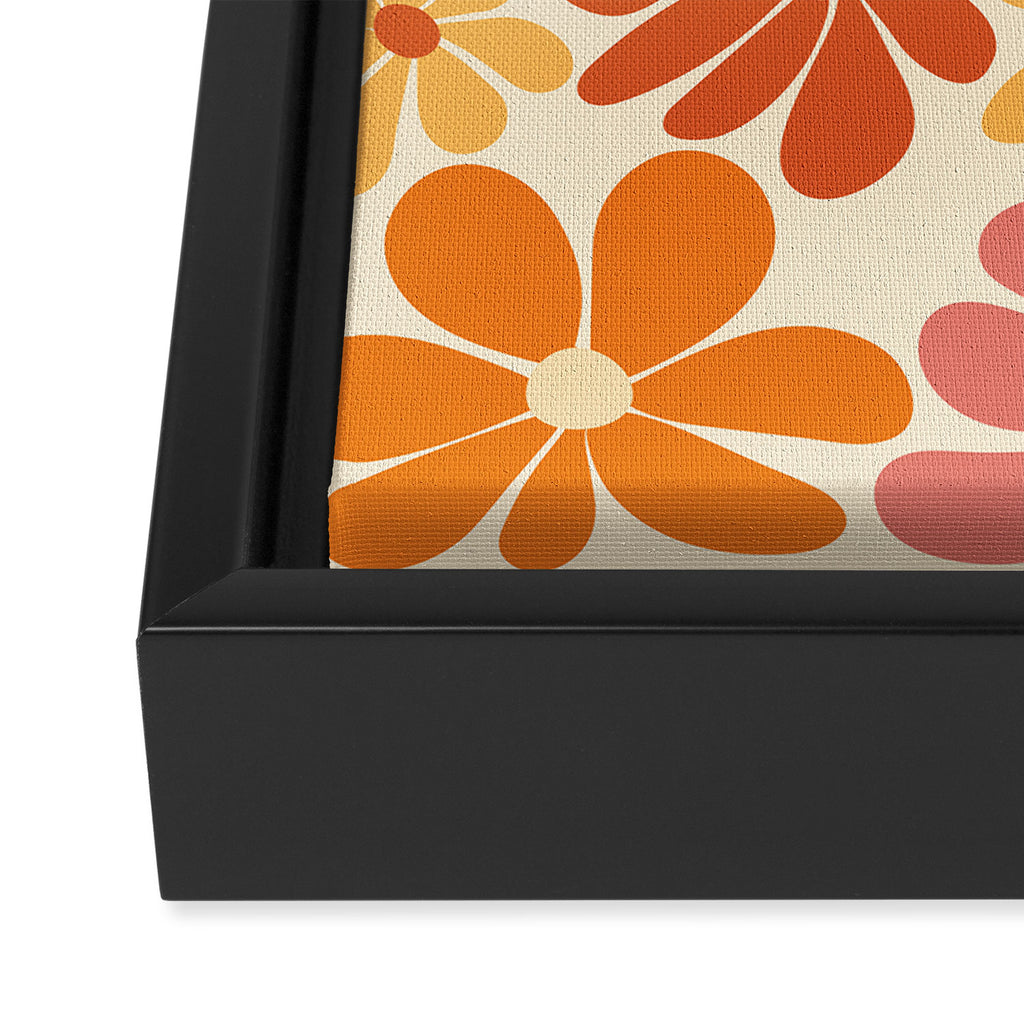 Retro Orange, Yellow & Pink Flower Pattern Framed Canvas Print Gallery Image 3