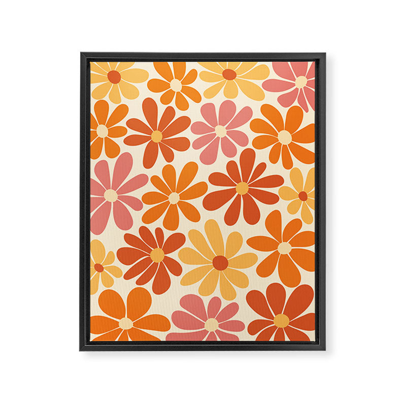 Retro Orange, Yellow & Pink Flower Pattern Framed Canvas Print Gallery Image 6