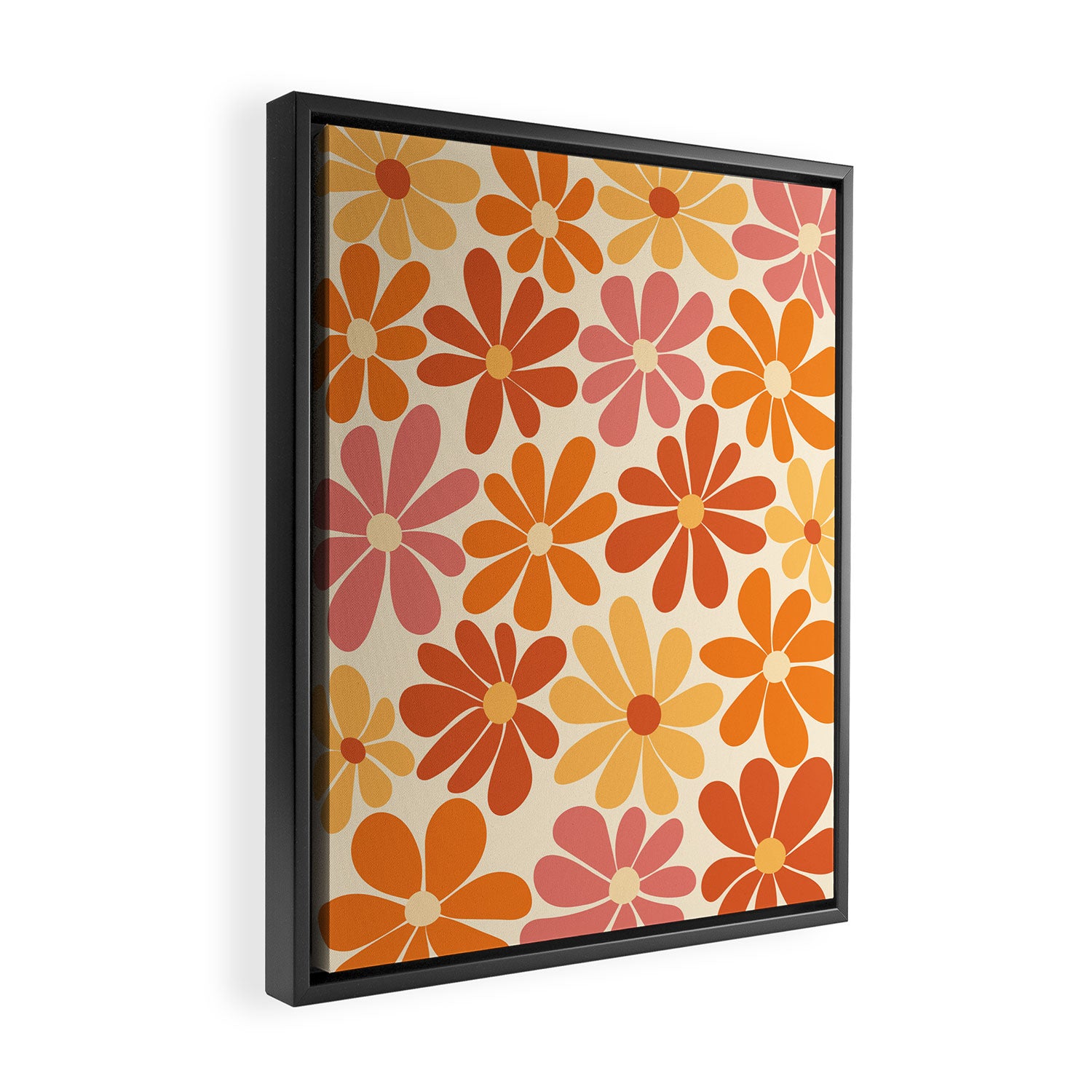 Retro Orange, Yellow & Pink Flower Pattern Framed Canvas Print Gallery Image 2