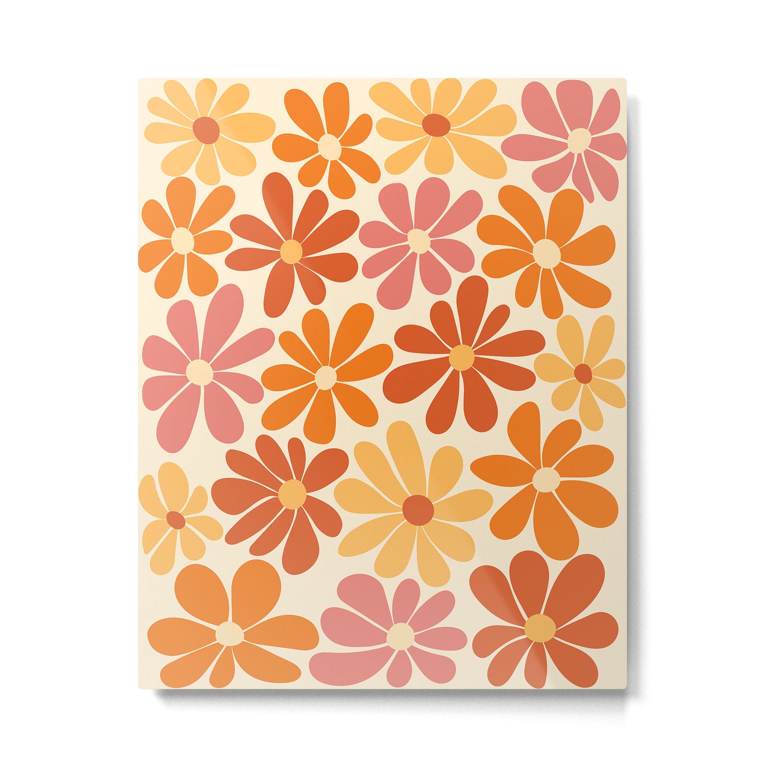 Retro Orange, Yellow & Pink Flower Pattern Metal Print Gallery Image 4