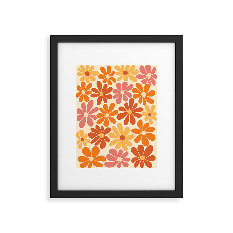 Retro Orange, Yellow & Pink Flower Pattern Framed Art Print Gallery Image 5