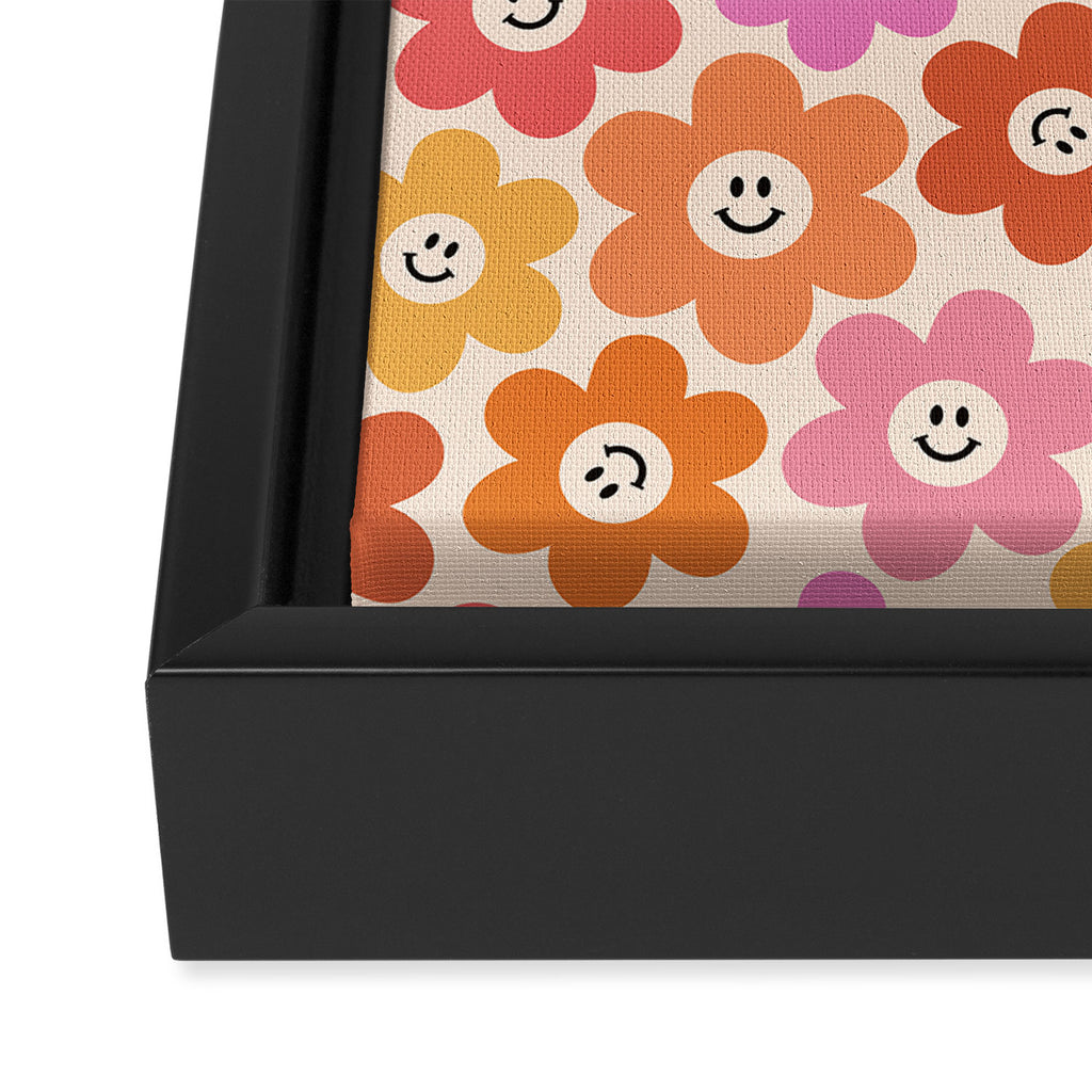 Retro Smiley Flowers Pattern Framed Canvas Print Gallery Image 3