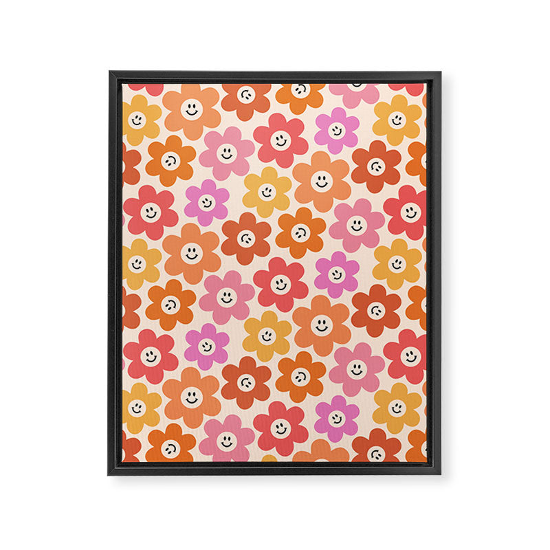 Retro Smiley Flowers Pattern Framed Canvas Print Gallery Image 6