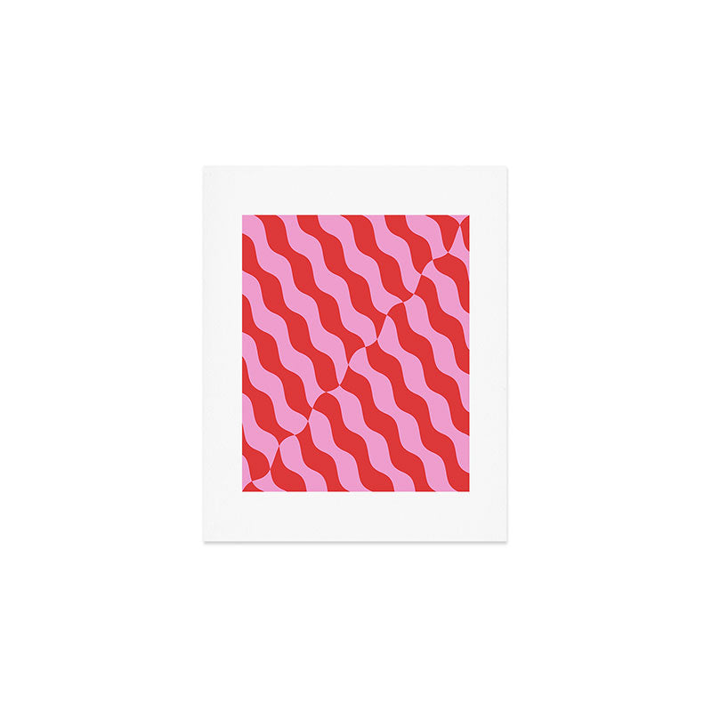 Retro Wavy Abstract Pattern in Red & Pink Art Print Gallery Image 1