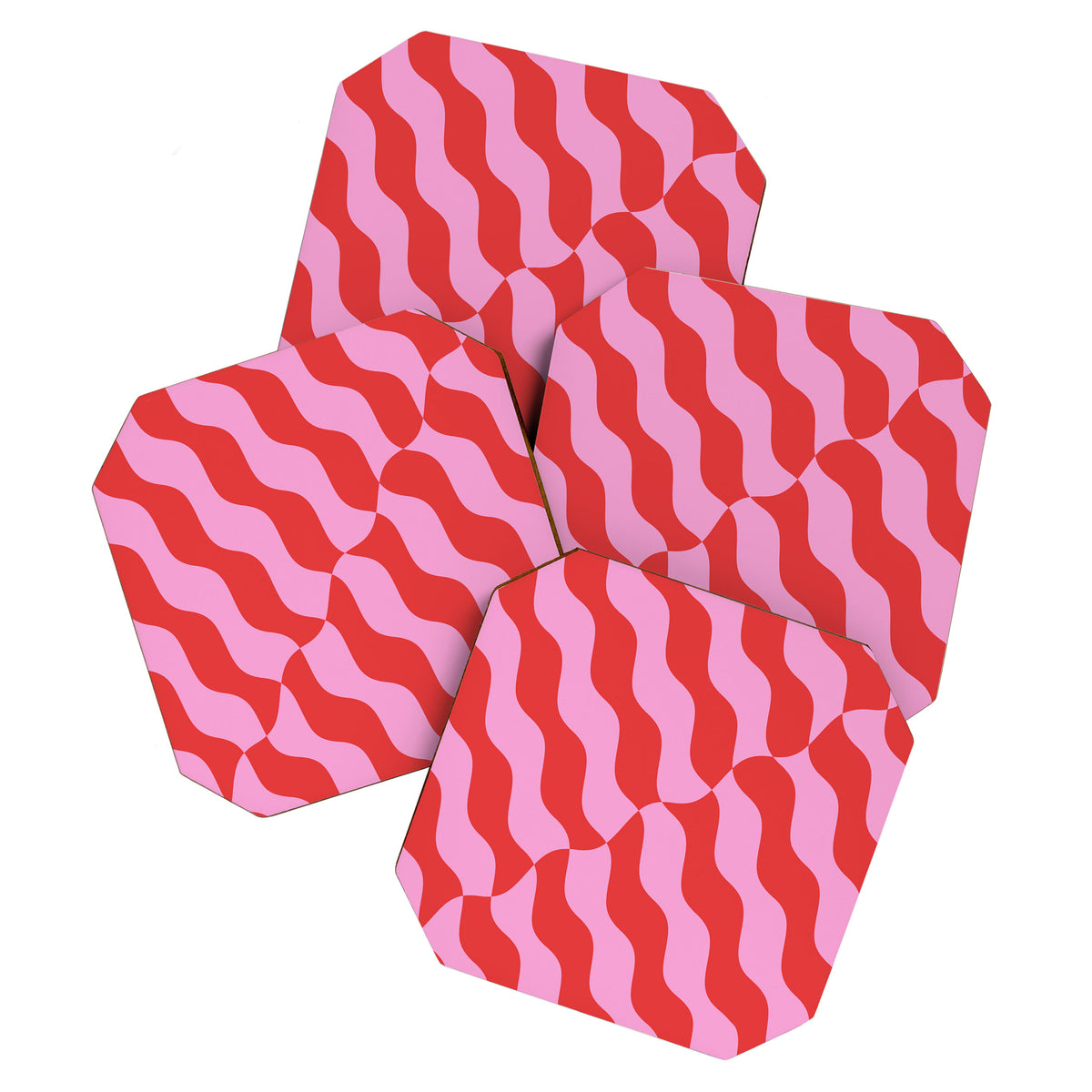 Retro Wavy Abstract Pattern in Red & Pink Coaster Gallery Image 1