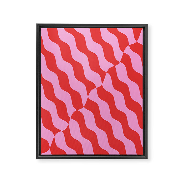 Retro Wavy Abstract Pattern in Red & Pink Framed Canvas Print Gallery Image 1