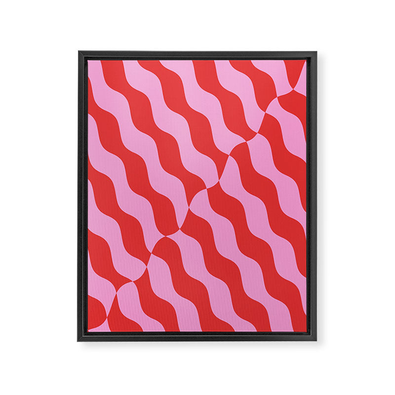 Retro Wavy Abstract Pattern in Red & Pink Framed Canvas Print Gallery Image 6