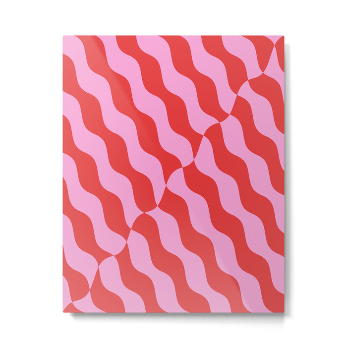 Retro Wavy Abstract Pattern in Red & Pink Metal Print Gallery Image 1