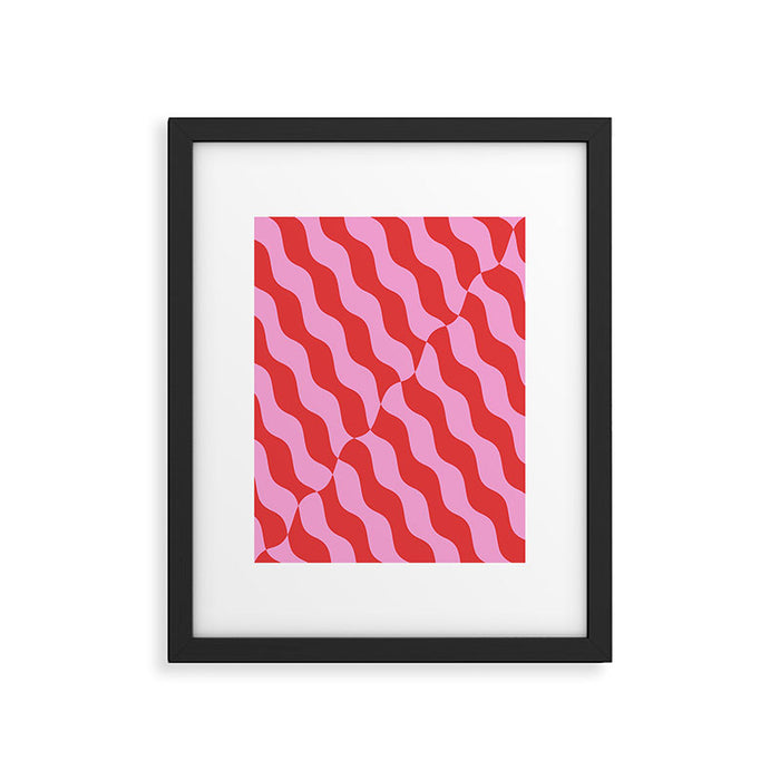 Retro Wavy Abstract Pattern in Red & Pink Framed Art Print Gallery Image 1