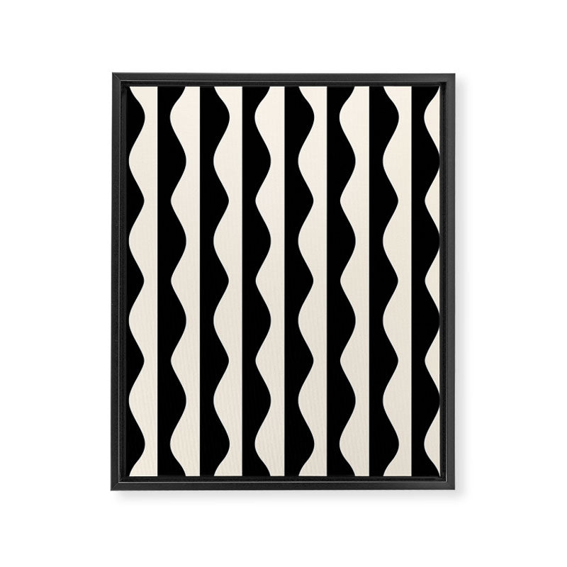 Retro Wavy Lines Pattern in Black & White Framed Canvas Print Gallery Image 6