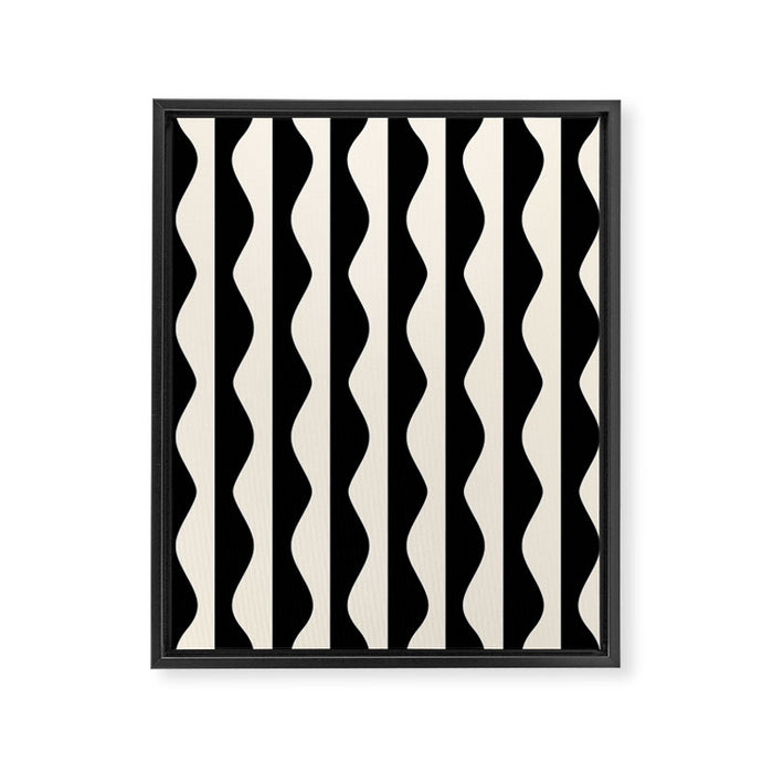 Retro Wavy Lines Pattern in Black & White Framed Canvas Print Gallery Image 1