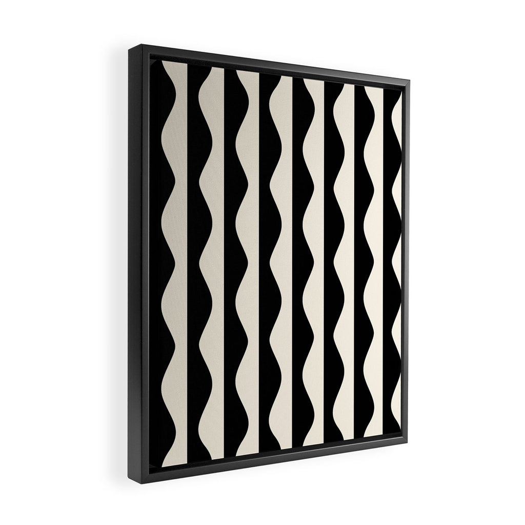 Retro Wavy Lines Pattern in Black & White Framed Canvas Print Gallery Image 2