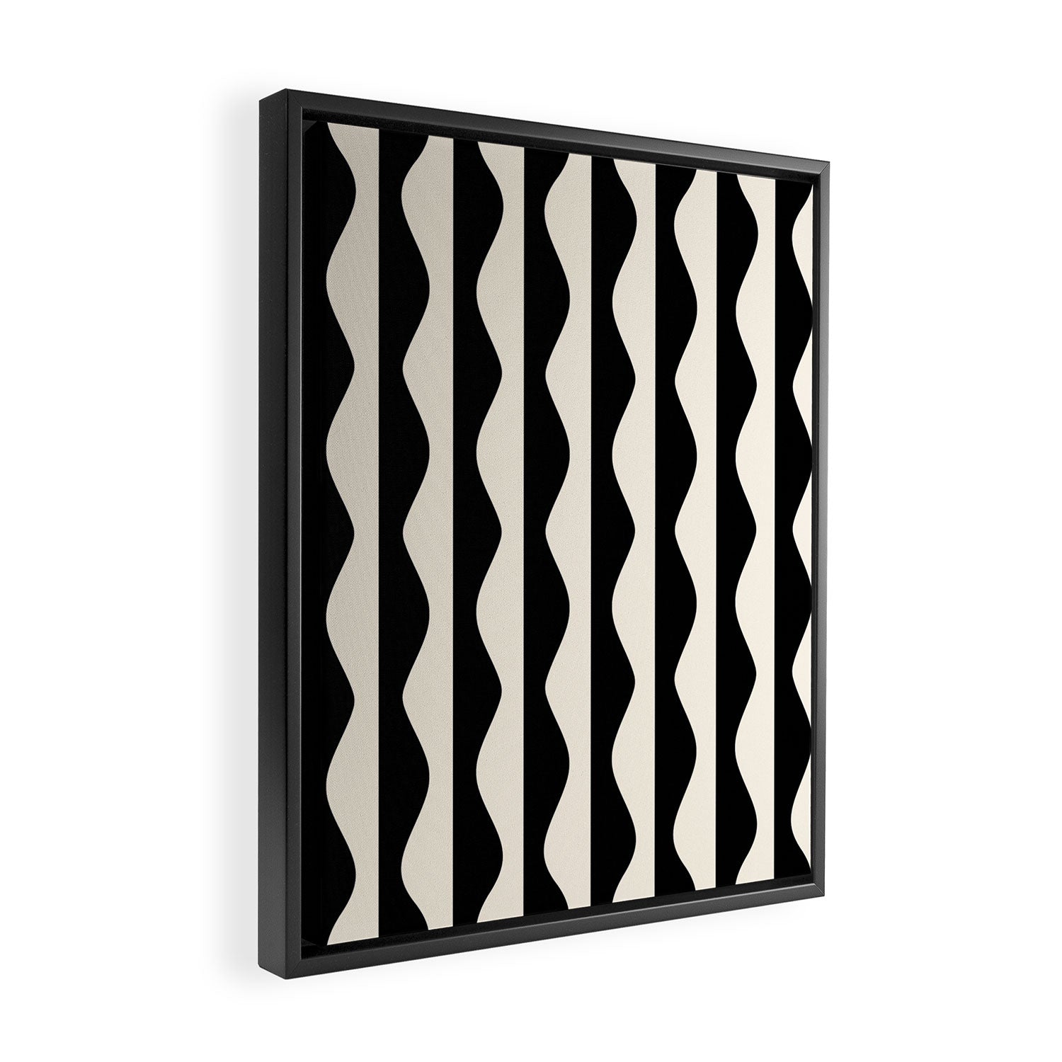 Retro Wavy Lines Pattern in Black & White Framed Canvas Print Gallery Image 2