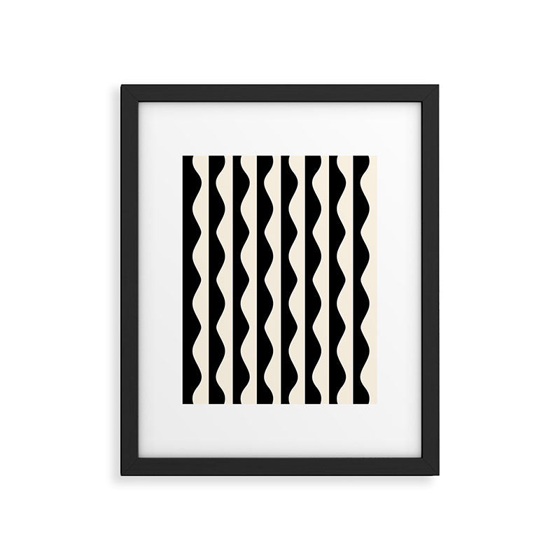 Retro Wavy Lines Pattern in Black & White Framed Art Print Gallery Image 5