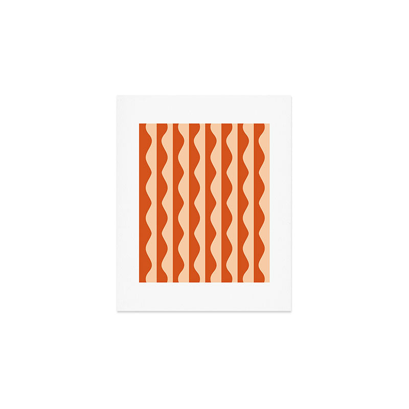 Retro Wavy Lines Pattern in Burnt Orange & Peach Art Print Gallery Image 1