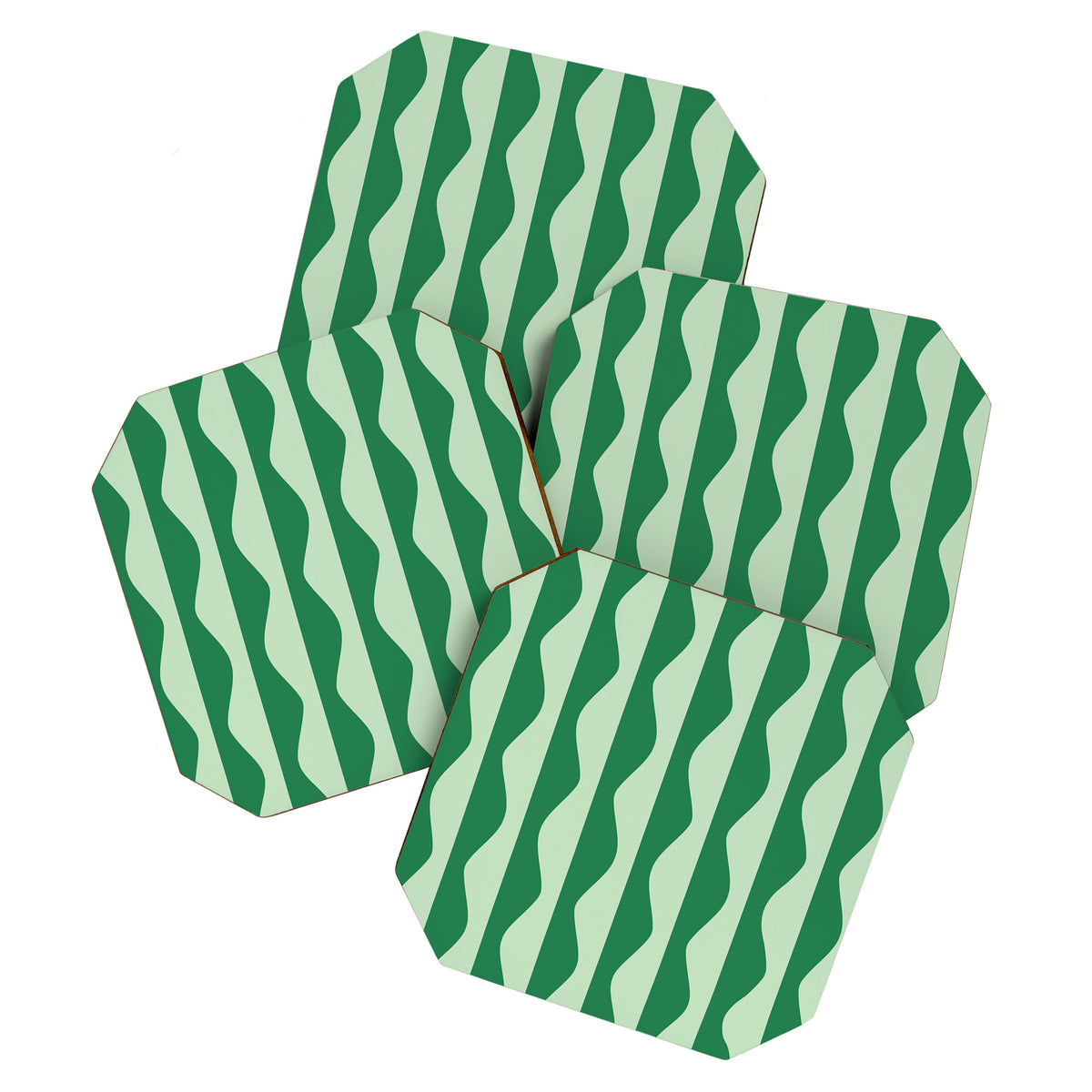 Retro Wavy Lines Pattern in Green Coaster Gallery Image 1
