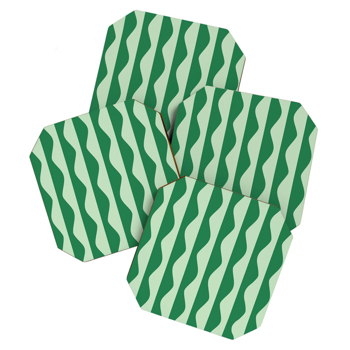 Retro Wavy Lines Pattern in Green Coaster Gallery Image 1