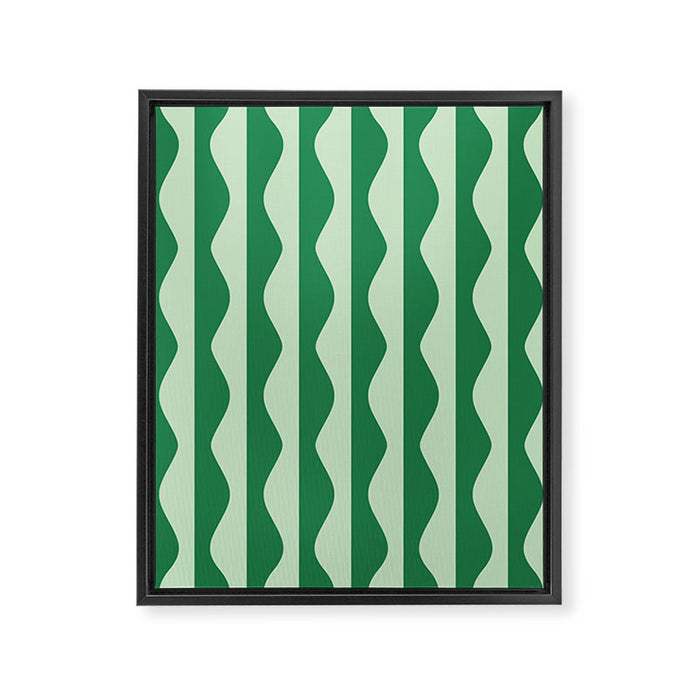 Retro Wavy Lines Pattern in Green Framed Canvas Print Gallery Image 1