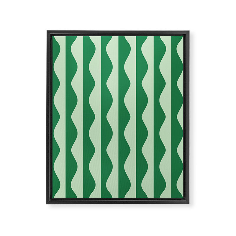 Retro Wavy Lines Pattern in Green Framed Canvas Print Gallery Image 6