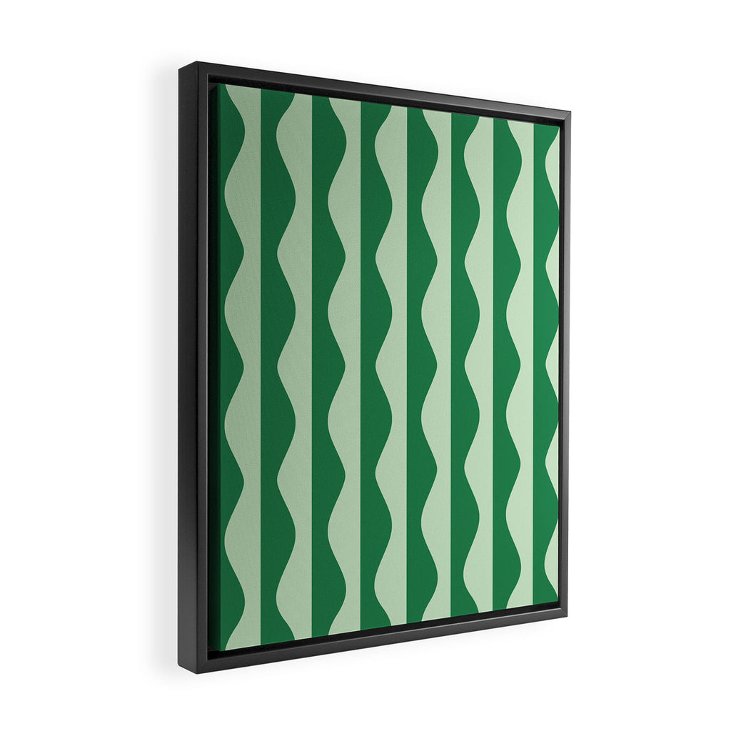 Retro Wavy Lines Pattern in Green Framed Canvas Print Gallery Image 2
