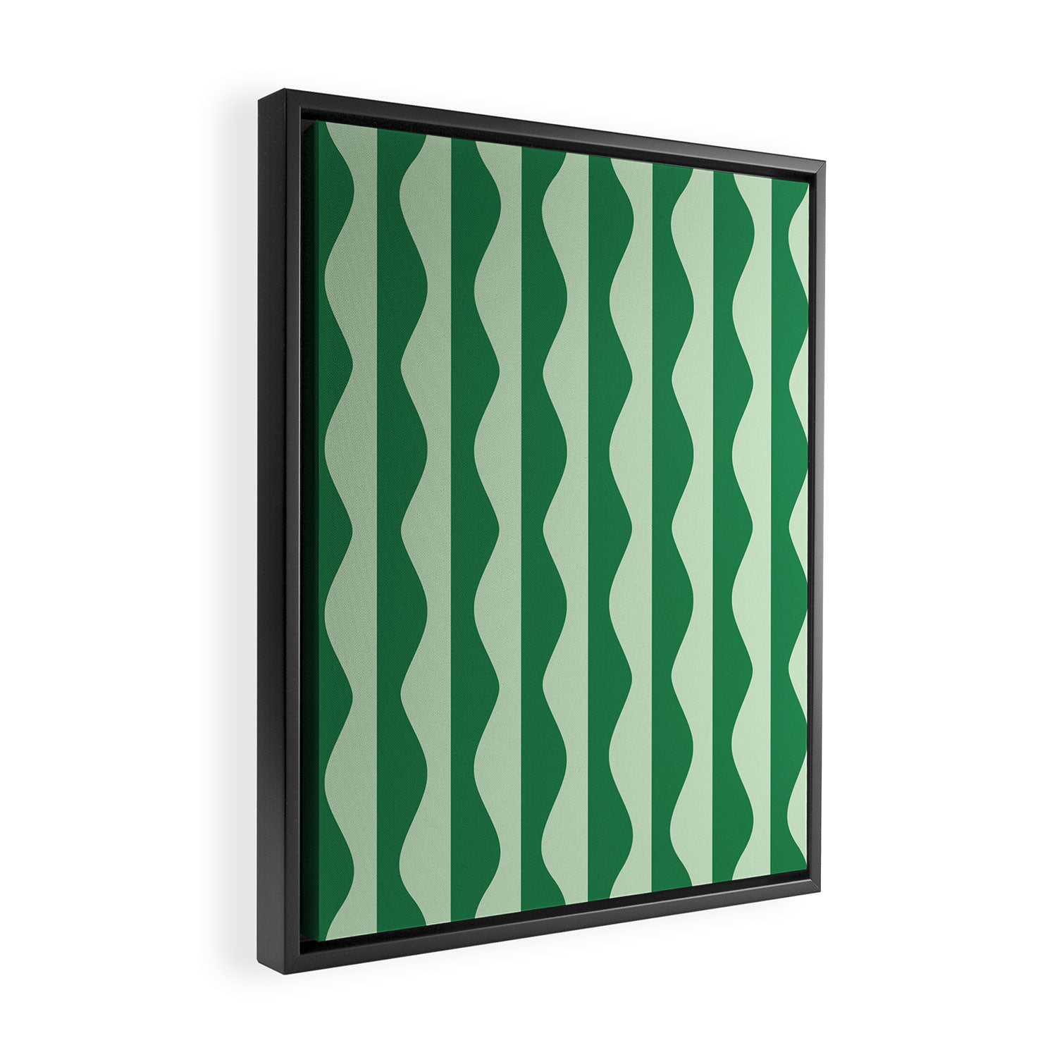 Retro Wavy Lines Pattern in Green Framed Canvas Print Gallery Image 2