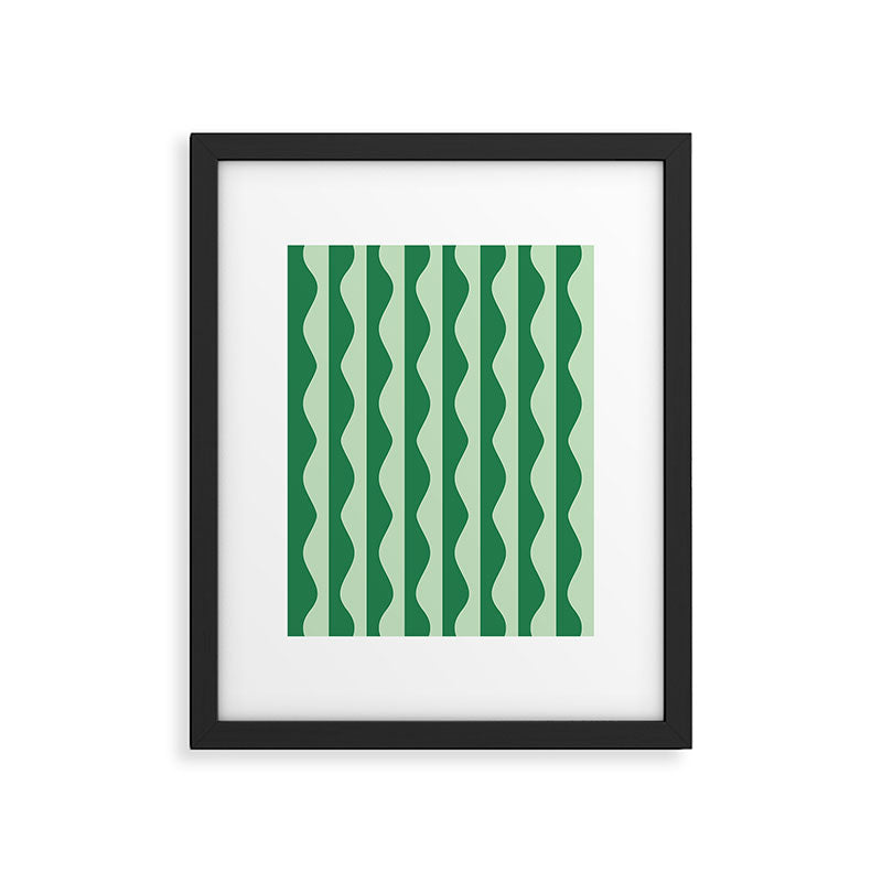 Retro Wavy Lines Pattern in Green Framed Art Print Gallery Image 5
