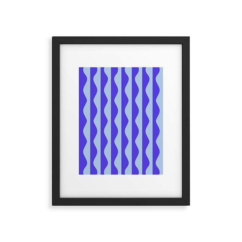 Retro Wavy Lines Pattern in Ocean Blue Framed Art Print Gallery Image 5