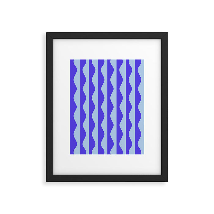 Retro Wavy Lines Pattern in Ocean Blue Framed Art Print Gallery Image 1