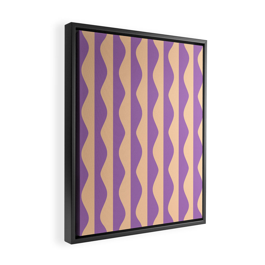 Retro Wavy Lines Pattern in Purple & Peach Framed Canvas Print Gallery Image 2