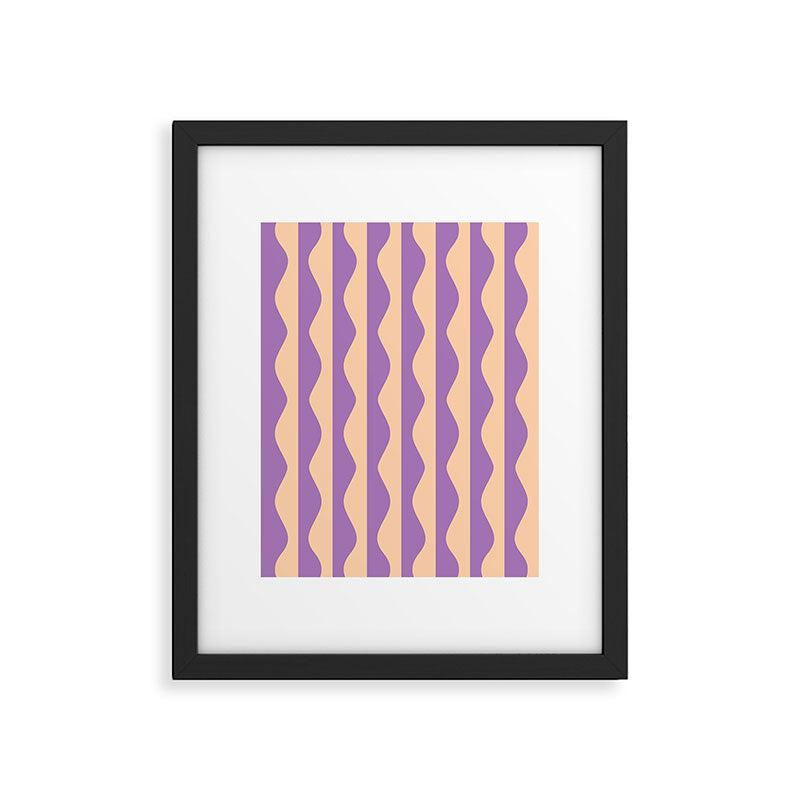 Retro Wavy Lines Pattern in Purple & Peach Framed Art Print Gallery Image 5