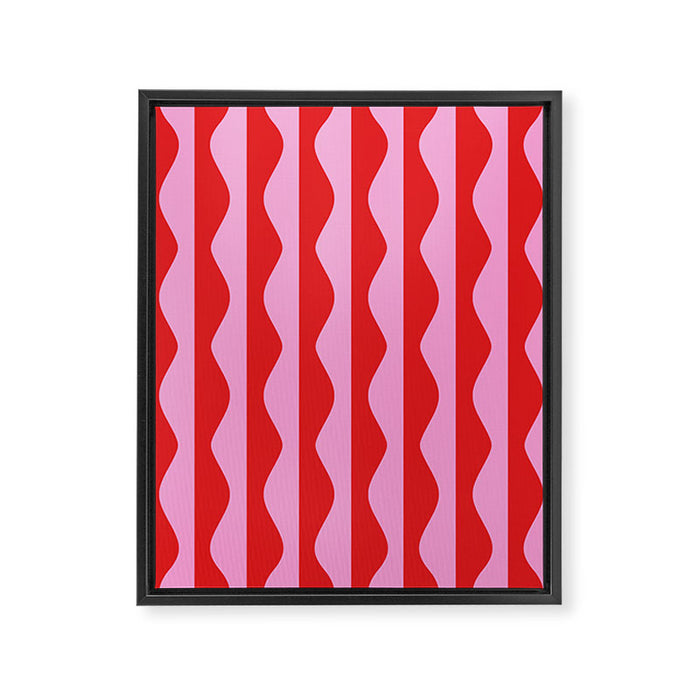 Retro Wavy Lines Pattern in Red & Pink Framed Canvas Print Gallery Image 1