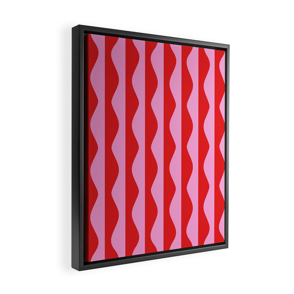 Retro Wavy Lines Pattern in Red & Pink Framed Canvas Print Gallery Image 2