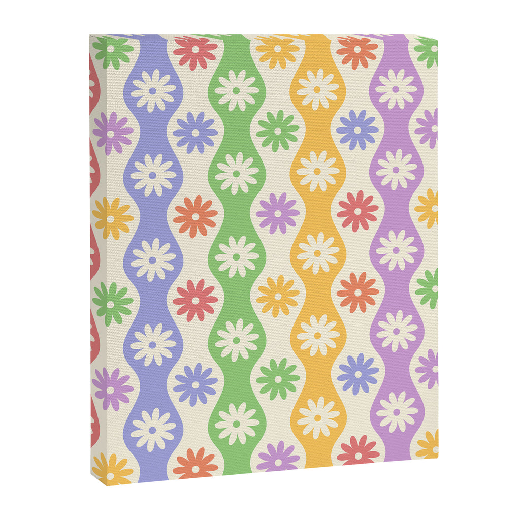 Retro Wavy Stripes with Colorful Flowers Canvas Print Gallery Image 6