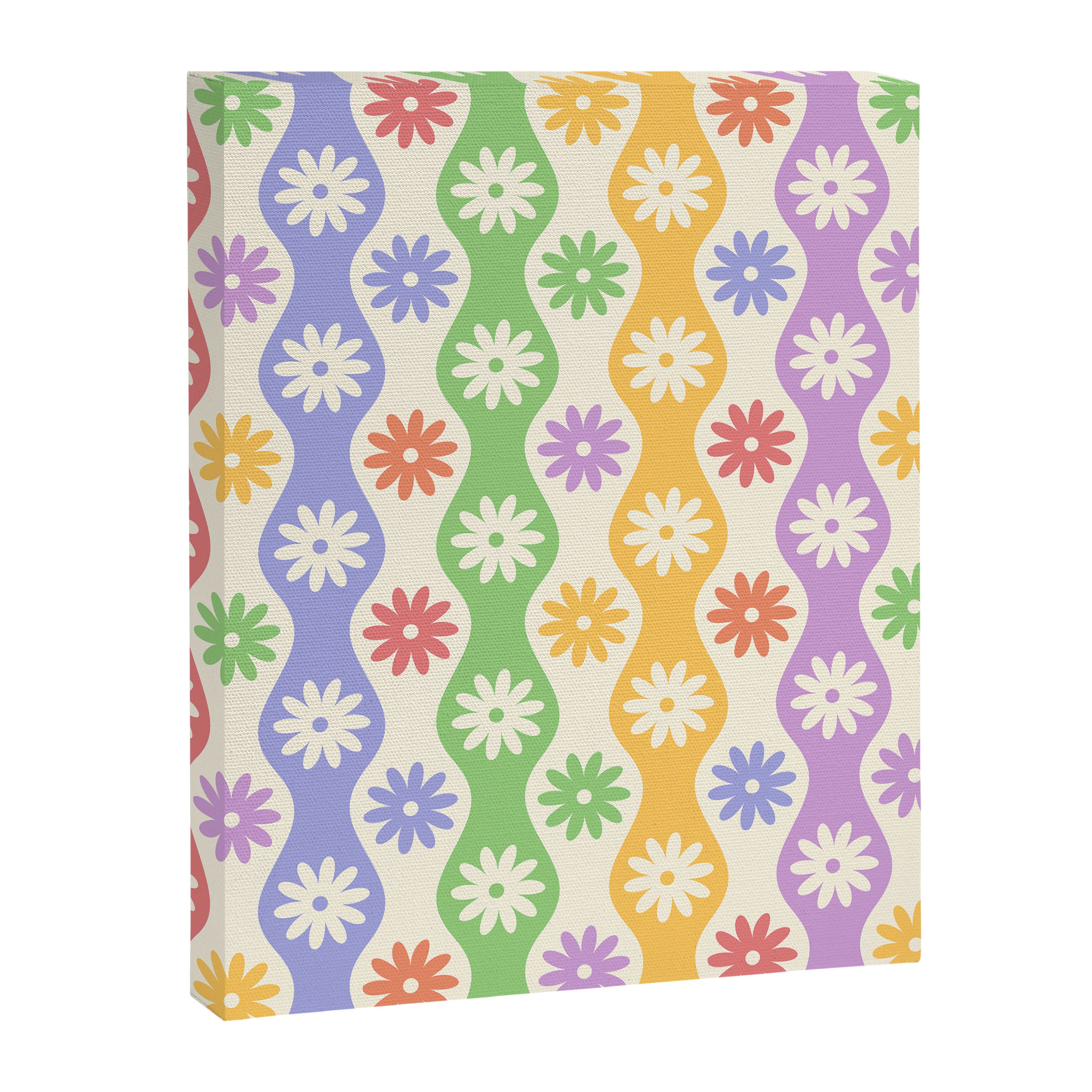 Retro Wavy Stripes with Colorful Flowers Canvas Print Gallery Image 6