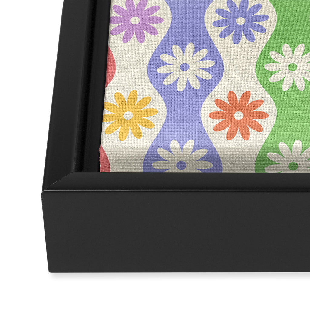 Retro Wavy Stripes with Colorful Flowers Framed Canvas Print Gallery Image 3